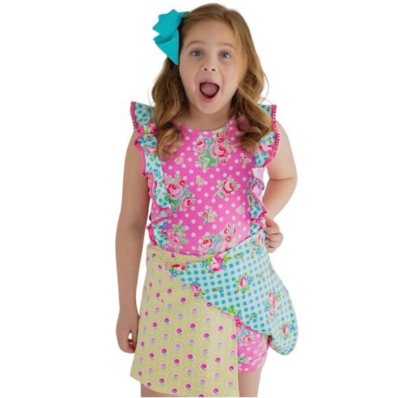 Olivia Mae Reversible Skirt Size 7/8 - Gingham & Floral - Picture 1 of 8